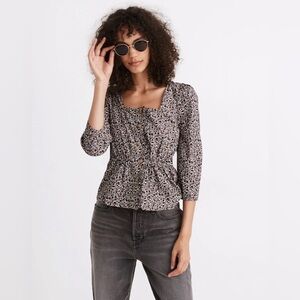 Madewell Corduroy Button-Front Peplum Top in Harvest Vine Peasant Paisley sz S